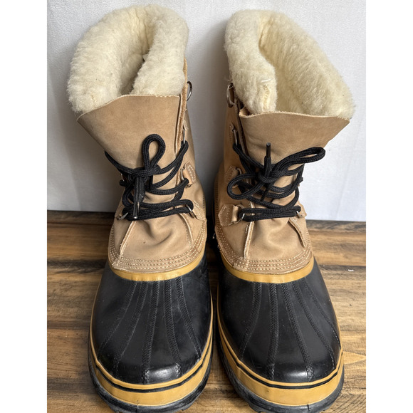 Sorel Caribou Winter Boots Men's Size 13 Tan Buff Wool Lining Kaufman Canada EUC - Picture 3 of 11